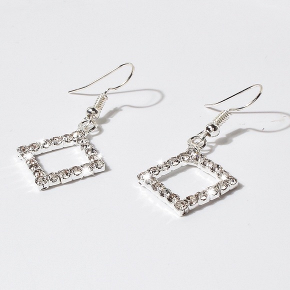 Any 3/$25! Silver Crystal Pave Rhombus Drop Earrings - Picture 2 of 5